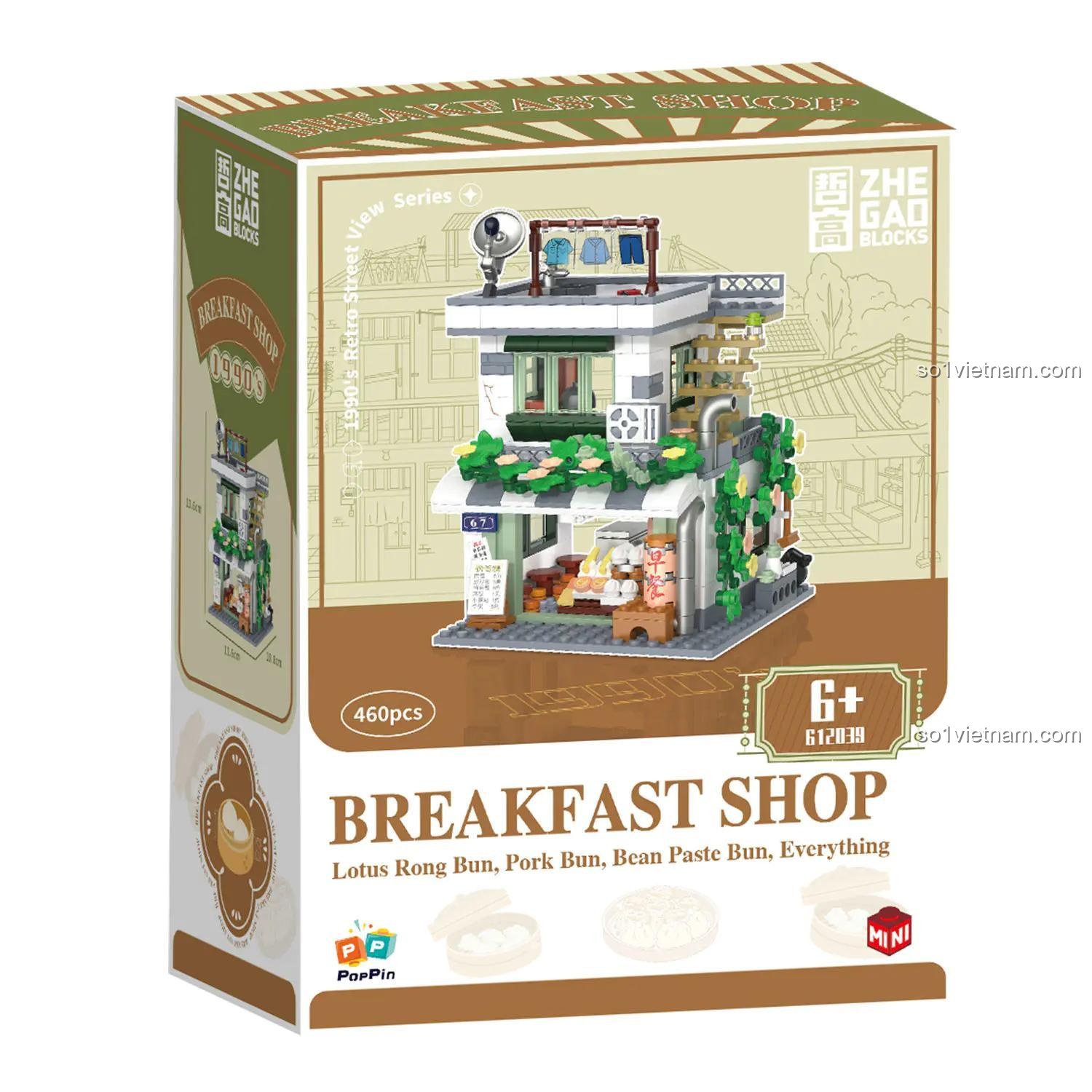 Hộp đựng ZHEGAO 612039 Tiệm Ăn Sáng "Ký Ức Xưa" - Bộ lắp ghép 460 chi tiết, đồ chơi sáng tạo cho trẻ em