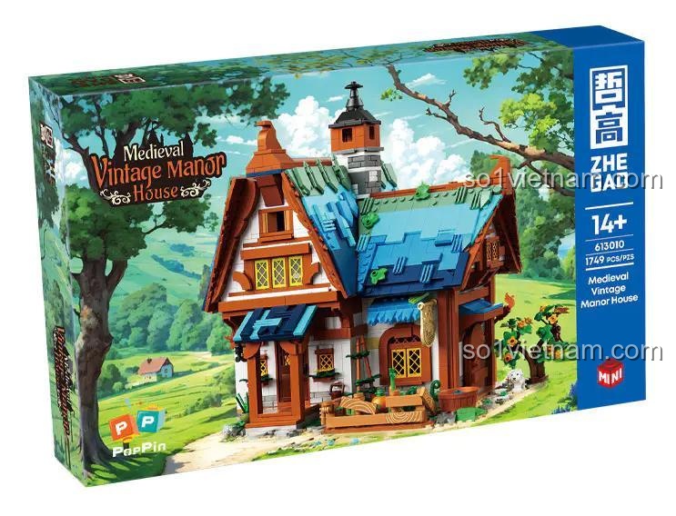Hộp sản phẩm Dinh thự Cổ Trung Cổ ZHEGAO 613010, kiến trúc Trung Cổ, 1749 mảnh ghép, độ tuổi 14+
