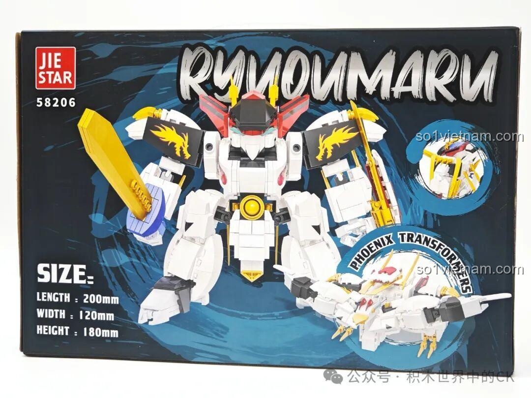 Chi tiết kích thước và số mảnh ghép trên hộp JIESTAR 58206 Ryuomaru