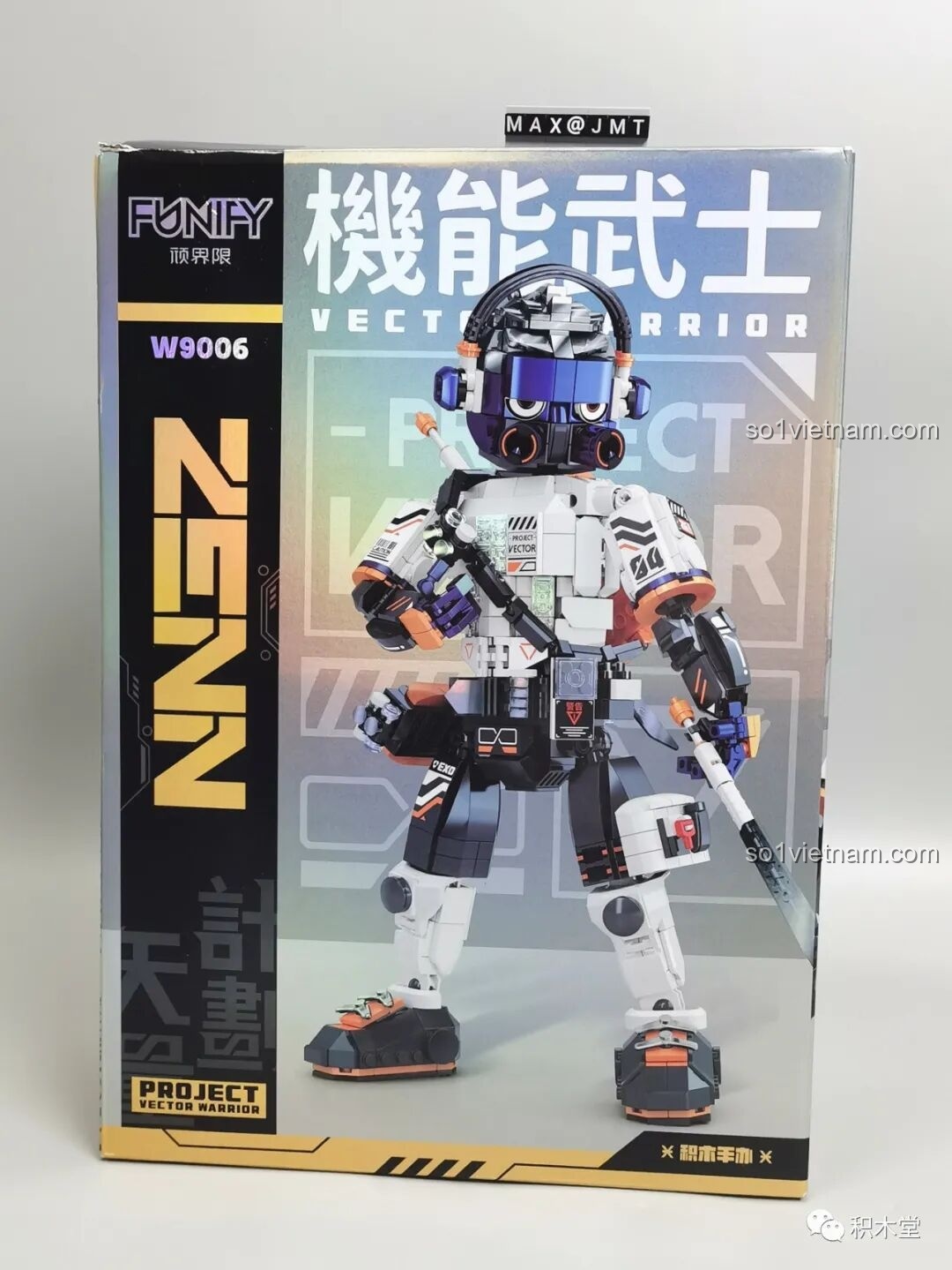 Hộp sản phẩm bộ lắp ghép FUNIFY W9006 Chiến Binh Cơ Khí ZENN với hình ảnh robot Cyberpunk nổi bật, thu hút các bé trai yêu thích đồ chơi lắp ráp.