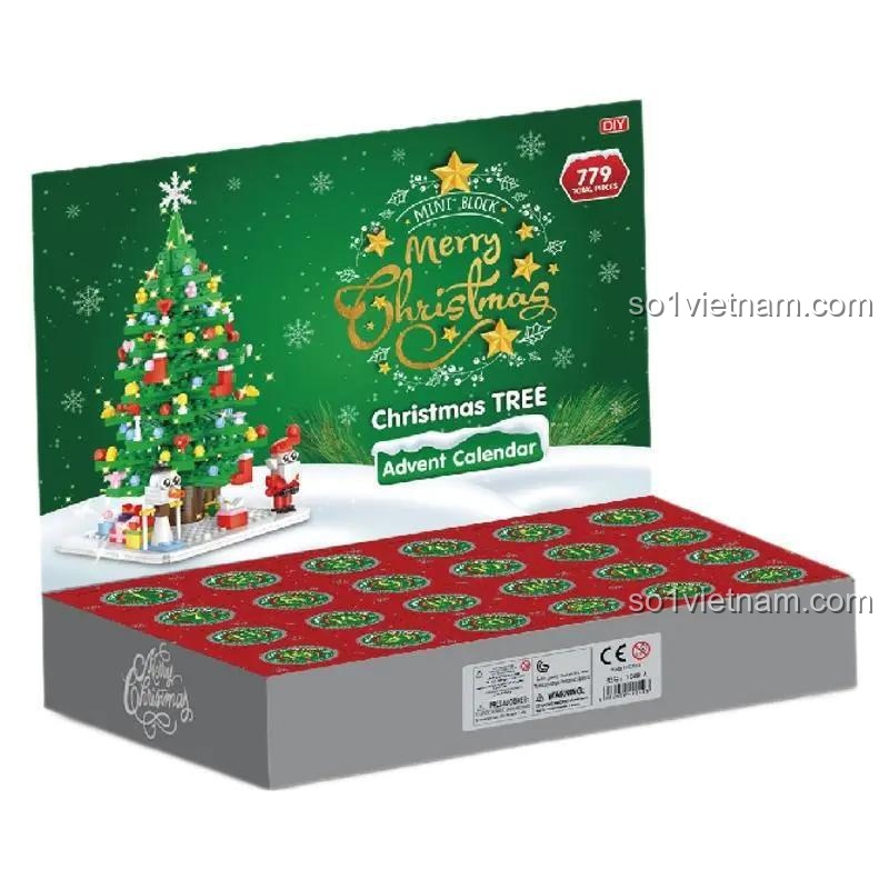 Hộp sản phẩm Cây Thông Noel Đếm Ngược 1048A 博士星, bộ xếp hình mini block, quà tặng Giáng Sinh