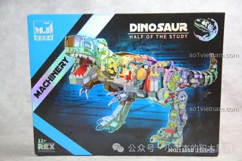 Mặt trước hộp bộ lắp ráp MJ 13050 Khủng long bạo chúa T-Rex Bán Cơ Khí với hình ảnh mô hình hoàn thiện cực ngầu.