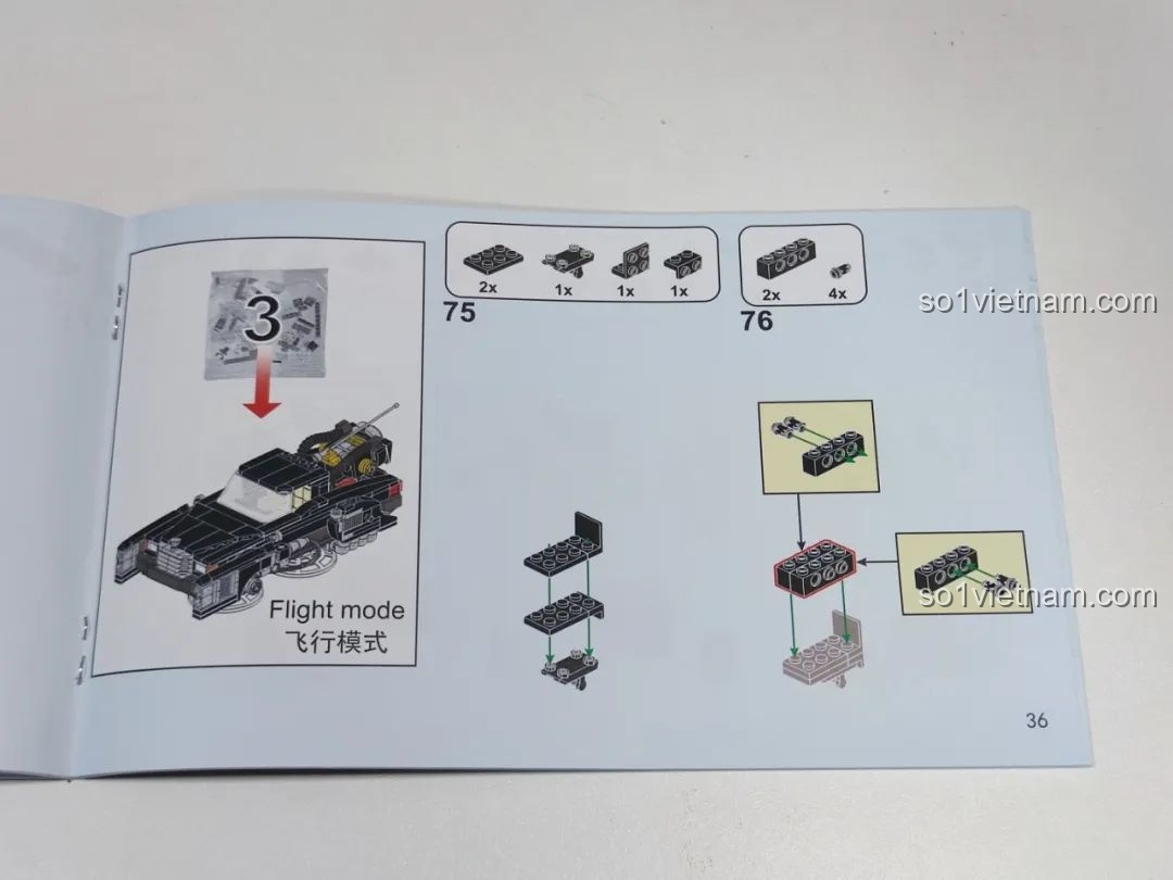 Trang hướng dẫn lắp ráp các chi tiết cho chế độ bay (Flight mode) của xe Pinbo PB8827.