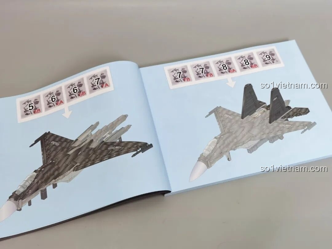 Hướng dẫn lắp ráp các bộ phận cánh và đuôi của mô hình J-16D, được chia thành các bước nhỏ rõ ràng.