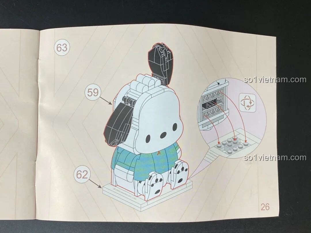 Trang hướng dẫn các bước lắp ráp cuối cùng của mô hình Keeppley Pochacco KUPPY K20819.