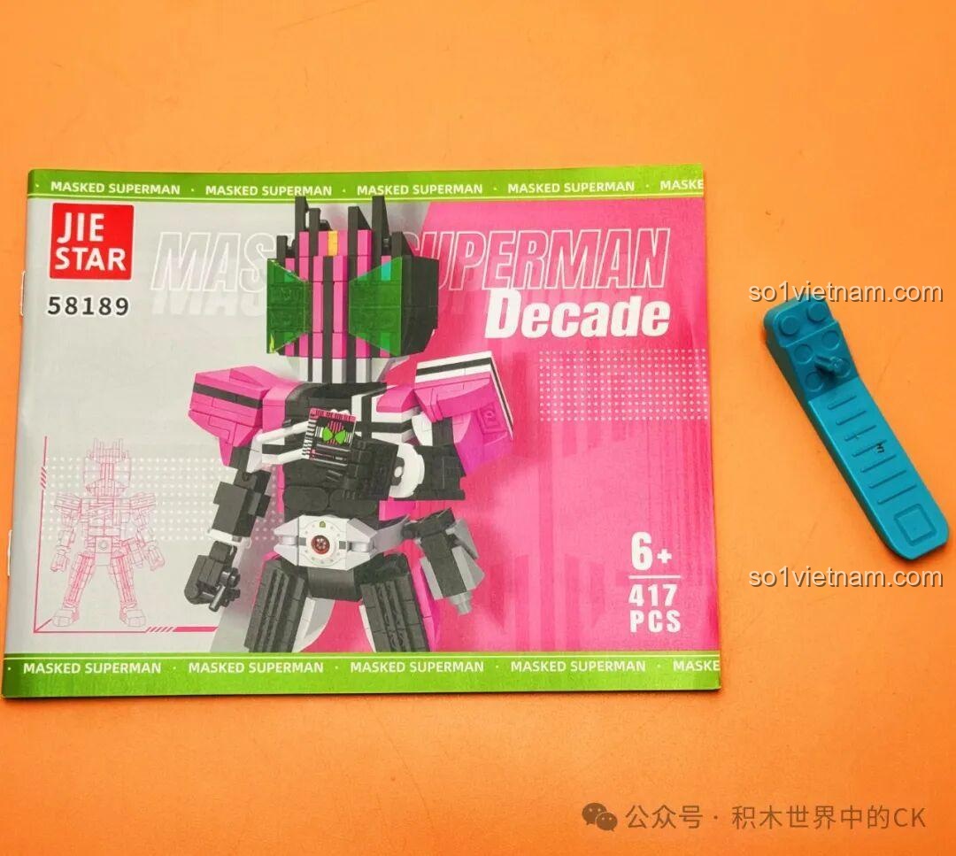 Sách hướng dẫn lắp ráp chi tiết và dụng cụ tháo gỡ mảnh ghép đi kèm bộ JIESTAR 58189 Kamen Rider Decade.