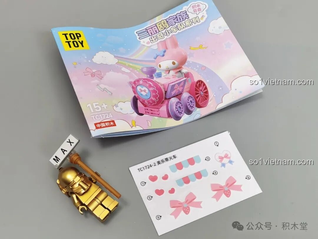 Cuốn hướng dẫn lắp ráp và tờ sticker của bộ đồ chơi My Melody TC1724 Sanrio Characters.
