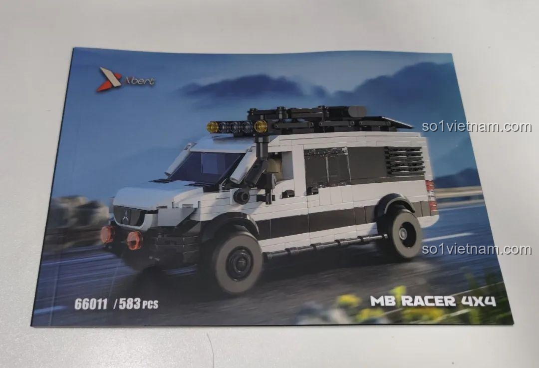 Sách hướng dẫn lắp ráp bộ Xbert 66011 MB RACER 4X4, hiển thị hình ảnh xe địa hình 4x4 và thông tin sản phẩm.