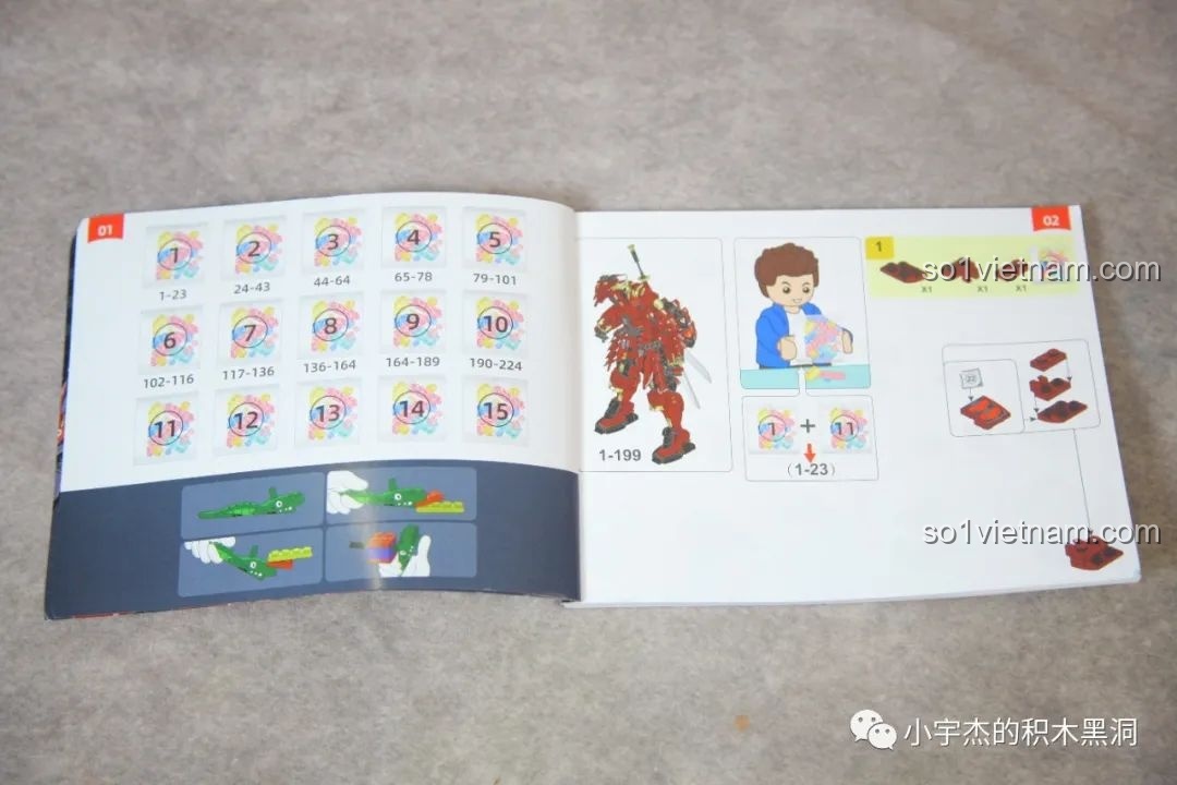 Trang hướng dẫn phân loại chi tiết theo túi số thứ tự trong sách Sluban M38-B1183, giúp quá trình lắp ráp dễ dàng hơn.