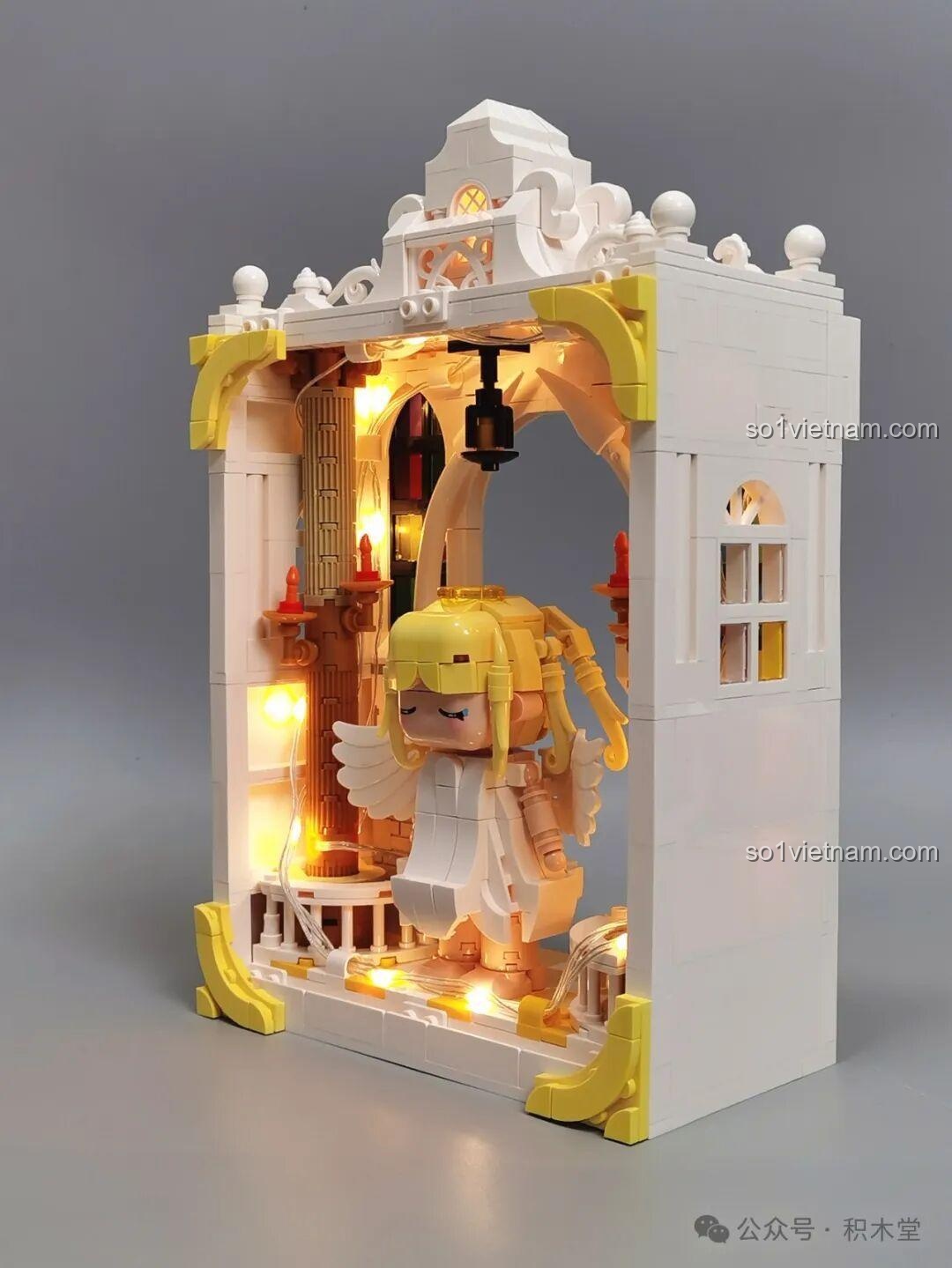 Chi tiết đèn trần và cột trụ của mô hình iambrick 30101 Thâm Uyên Kính: Bạch Hủy Chi Quang