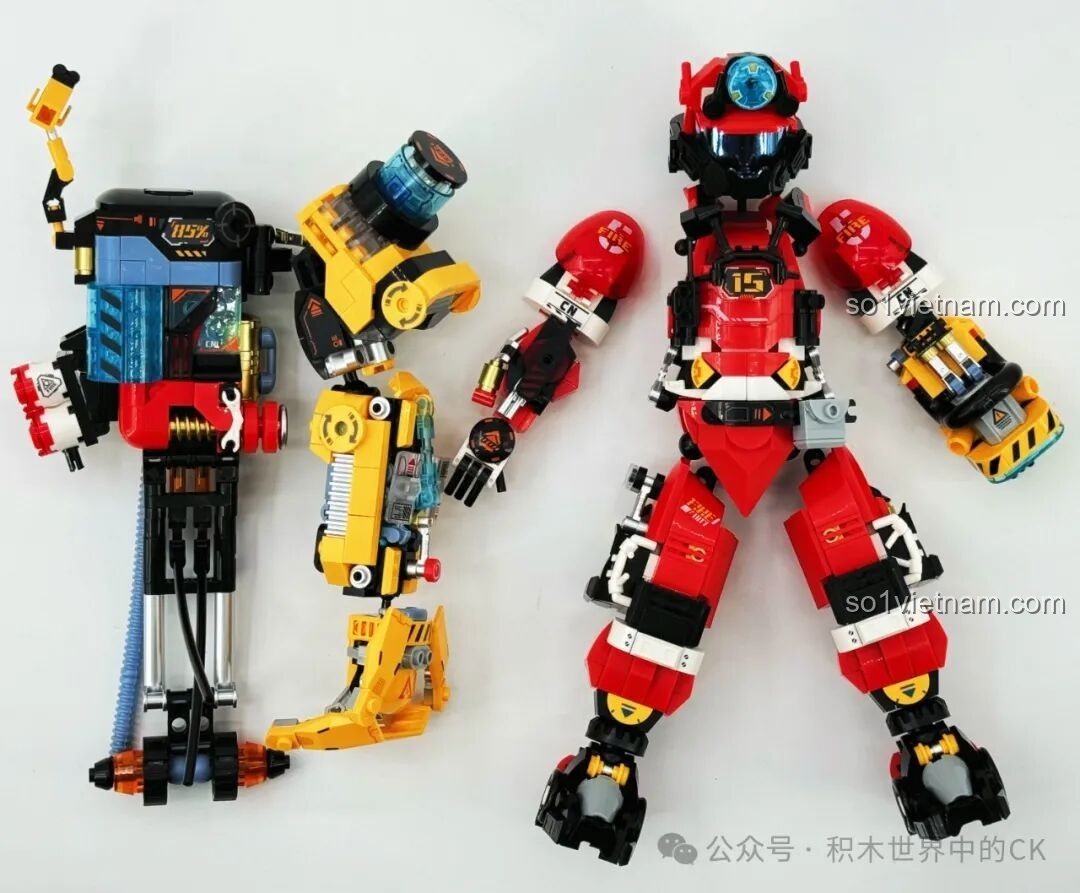 Các bộ phận chính của Robot Cứu Hỏa Phá Vỡ Giới Hạn iBlock ib1101 đã được lắp ráp riêng biệt.