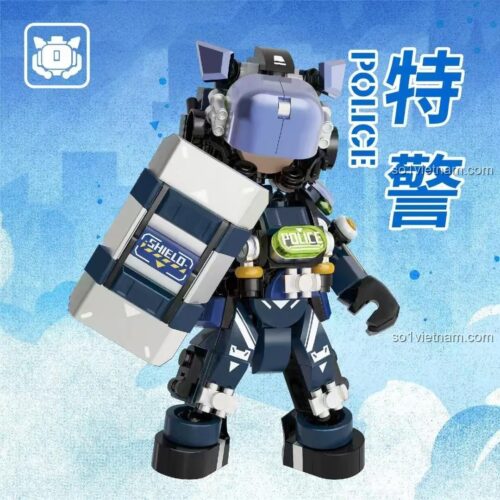iBlock ib1102-1 Đội Đặc Nhiệm Cảnh Sát Bão Táp Mô hình cảnh sát bão táp, có khiên chắn và mũ bảo hiểm với biểu tượng POLICE cho bé trai 9 tuổi