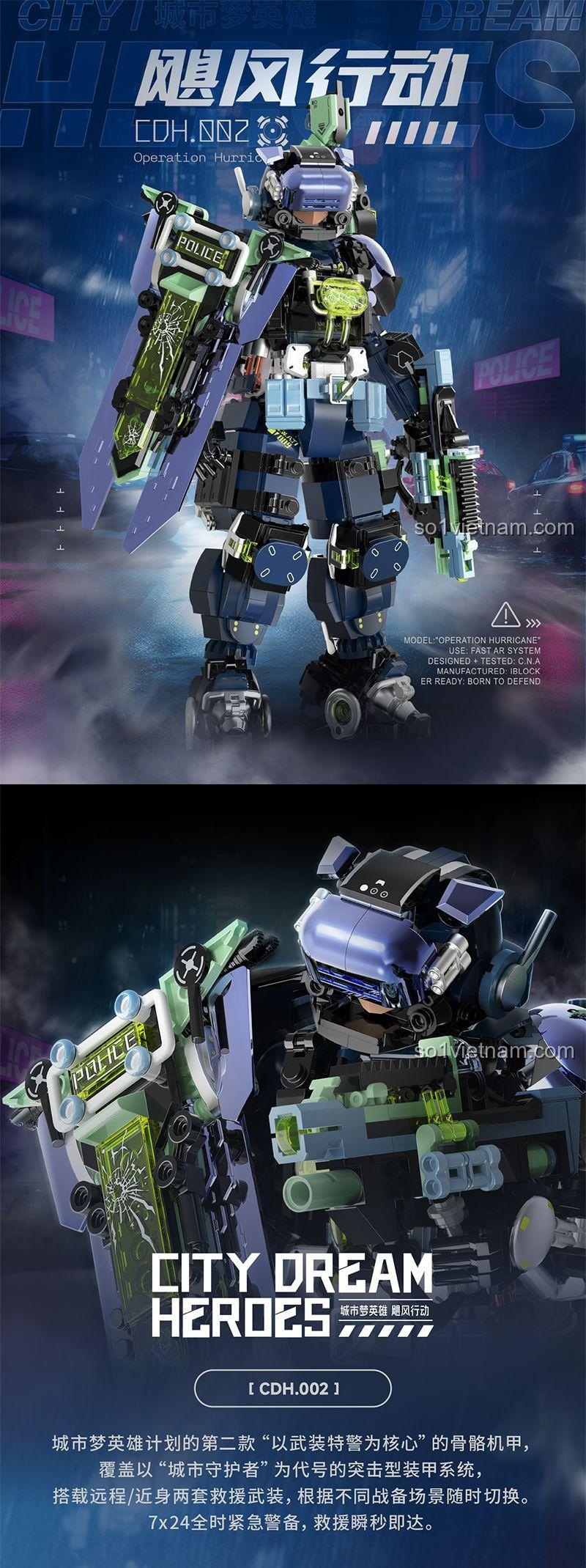 Mô hình Robot chiến đấu iBlock ib1102 Anh Hùng Giấc Mơ Thành Phố: Hành Động Bão Tố với Đèn LED và Vũ Khí Đa Dụng, đồ chơi lắp ráp Mecha cảnh sát cho bé trai 8 tuổi, giá tốt