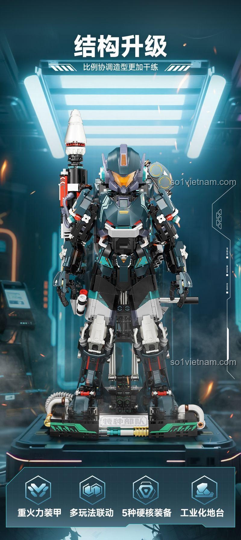 Bộ lắp ghép ib 1103 Người Máy Chiến Đấu Đặc Nhiệm, tư thế chiến đấu mạnh mẽ, đồ chơi lắp ráp cho bé trai 8 tuổi