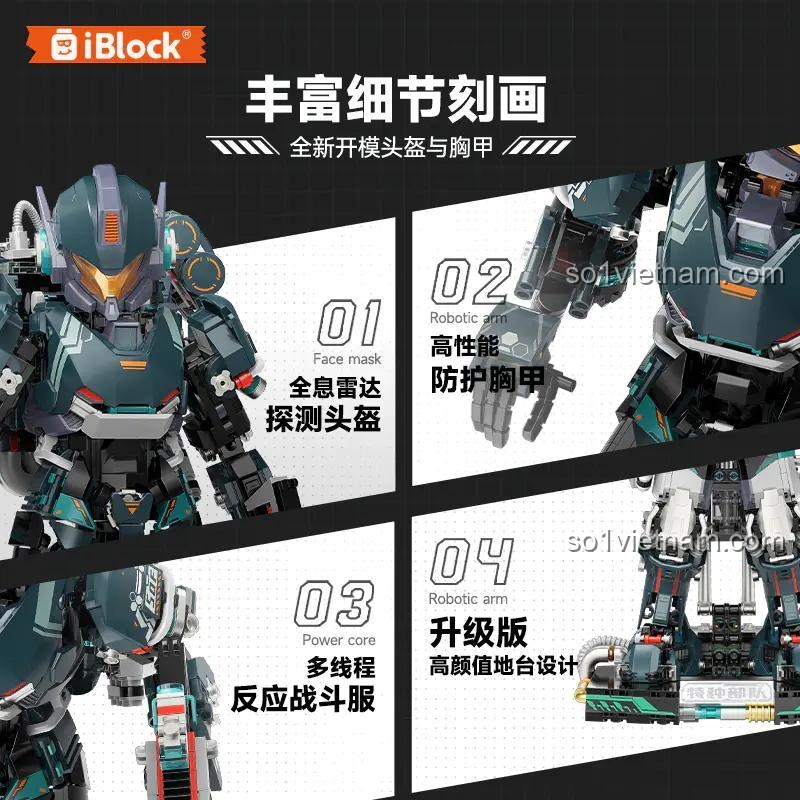 Đồ chơi xây dựng Mô Hình Mecha Đặc Nhiệm iBlock ib1103, chi tiết giáp đầu và ngực, thiết kế tinh xảo, giá tốt cho bé trai 8 tuổi