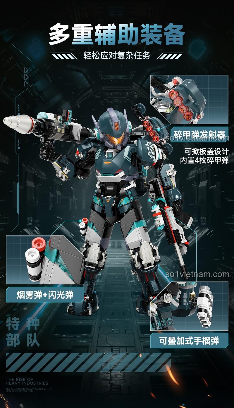 Robot Chiến Đấu iBlock ib1103, súng phóng tên lửa hạng nặng, chi tiết tinh xảo, đồ chơi lắp ráp cho bé trai 8 tuổi