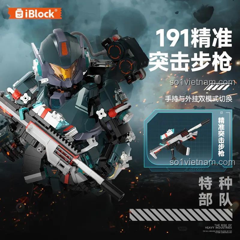 Bộ khối lắp ghép Mecha Đặc Nhiệm iBlock ib1103, chi tiết súng trường tấn công 191 tinh xảo, đồ chơi lắp ráp cho bé trai 8 tuổi