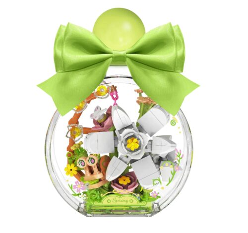 iBlock ib2101-1 Bình hoa mùa xuân trang trí bàn làm việc, mô hình hoa mùa xuân sống động, quà tặng ý nghĩa cho bé gái 14 tuổi, bộ lắp ghép hoa, đồ trang trí nhà cửa, đồ trang trí văn phòng