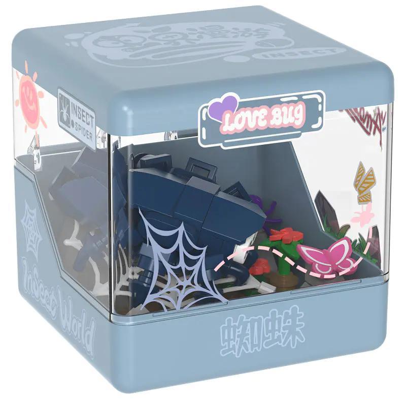 iBlock ib2202-5 Nhện bộ lắp ghép, đồ chơi mô hình nhện chi tiết, thế giới côn trùng, cho bé 6 tuổi, màu xanh dương, trắng