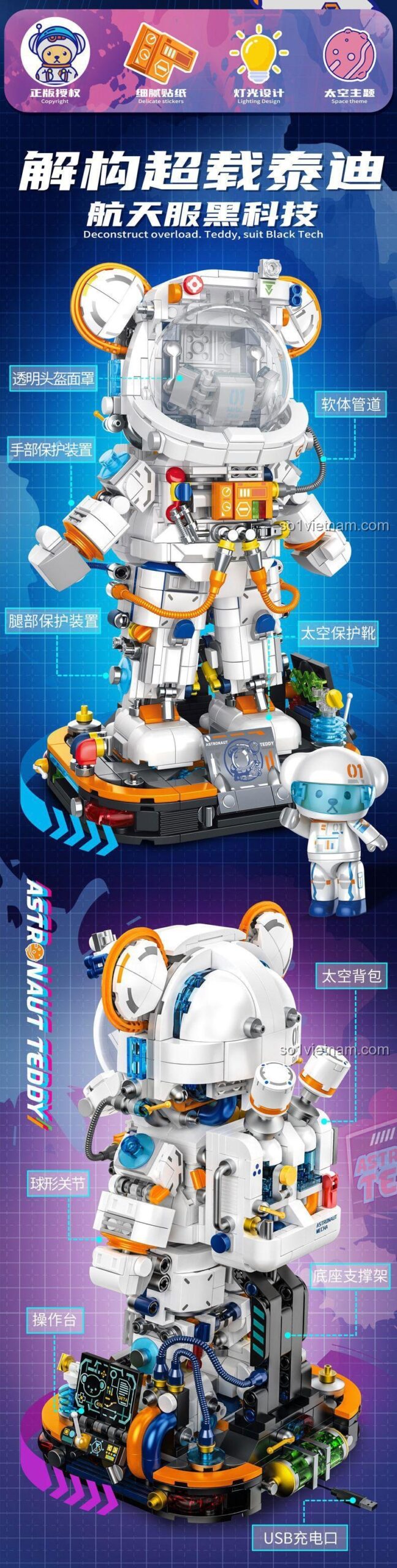 So sánh kích thước mô hình Gấu Teddy Phi Hành Gia Ibrixx 881302 và hộp đựng, 1343 mảnh ghép, phù hợp cho bé 14 tuổi
