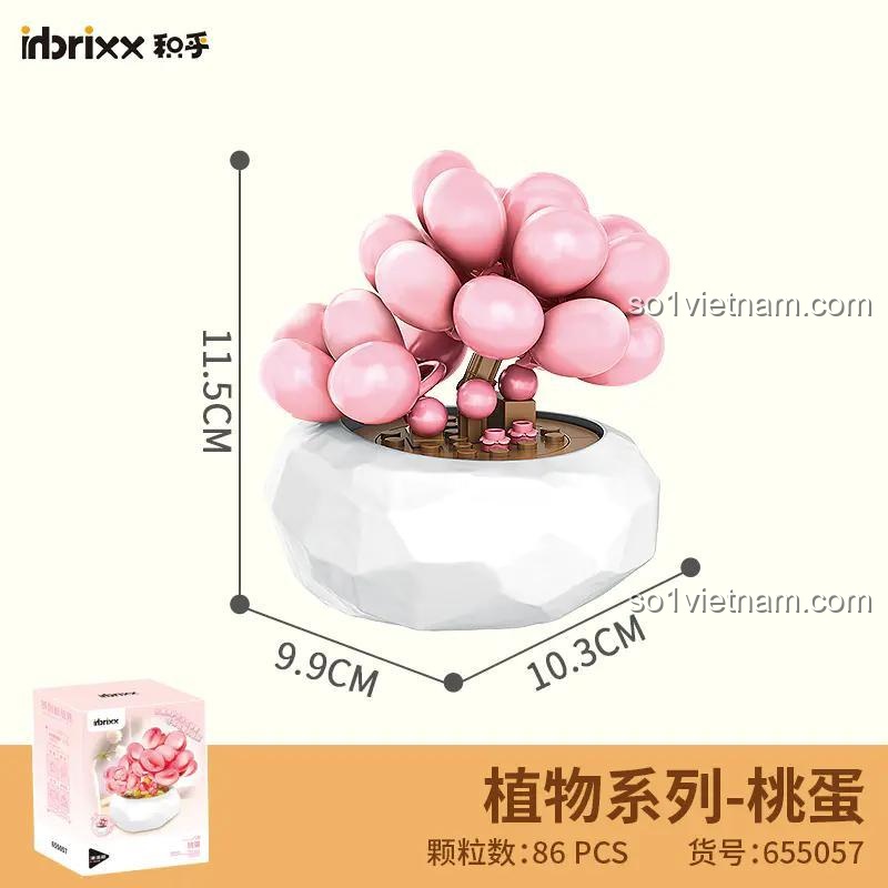 Kích thước bộ lắp ghép inbrixx 655057 Cây Mọng Nước Đào Trứng, 86 mảnh, hộp sản phẩm, đồ chơi mô hình giá rẻ cho con gái.