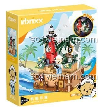 Hình ảnh hộp sản phẩm đồ chơi mô hình Gấu Teddy du lịch inbrixx 881312. Hộp màu vàng, có hình ảnh sản phẩm đã lắp ráp hoàn chỉnh và logo inbrixx.