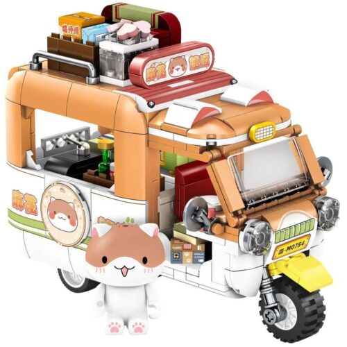 Bộ lắp ghép Xe Giao Hàng của Mèo Mahua inbrixx 885302 cho bé gái 6 tuổi, mô hình xe tuk-tuk dễ thương giá rẻ.