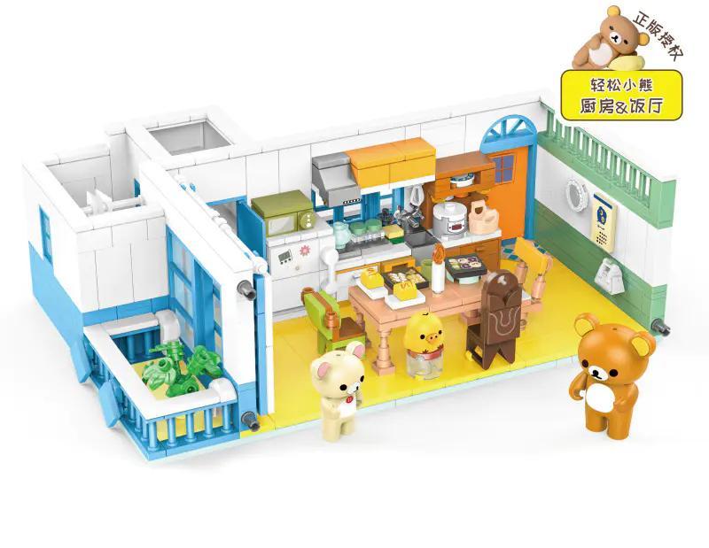 Bộ lắp ghép Bếp và Phòng Ăn Rilakkuma inbrixx 890302 dễ thương, đồ chơi mô hình cho bé gái 6 tuổi, giá tốt.