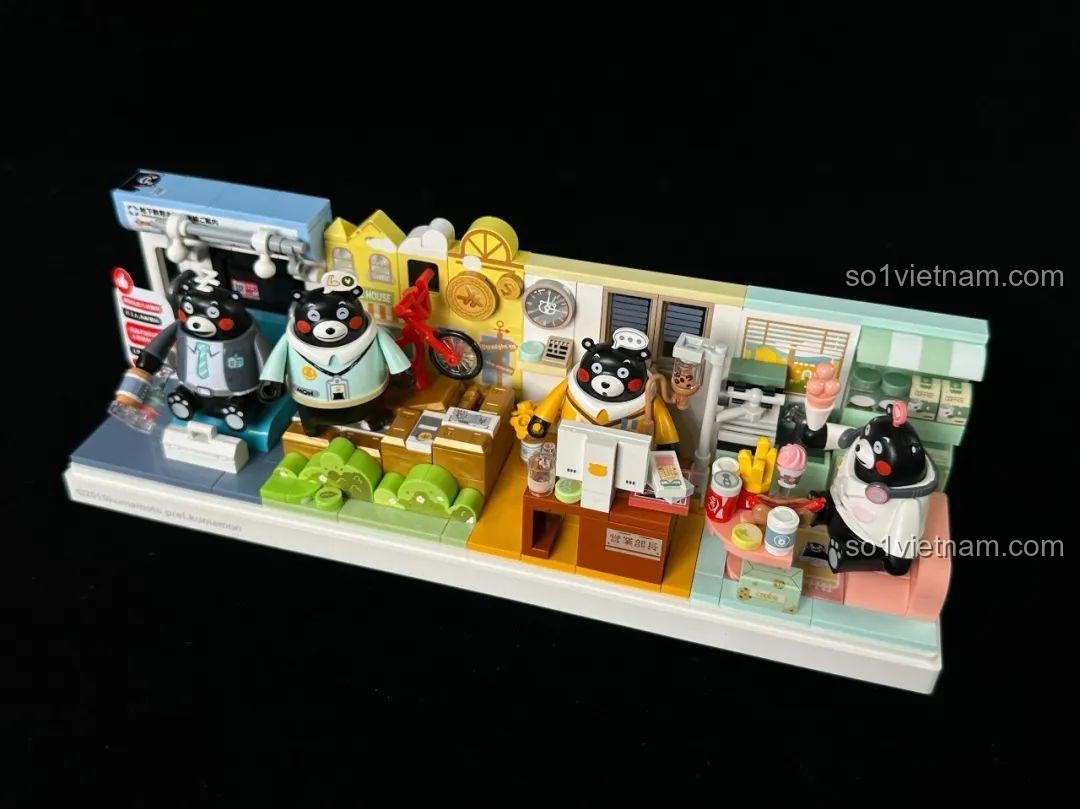 Mô hình inbrixx Kumamon 880039 đã hoàn thành, nhìn từ góc phía trước.