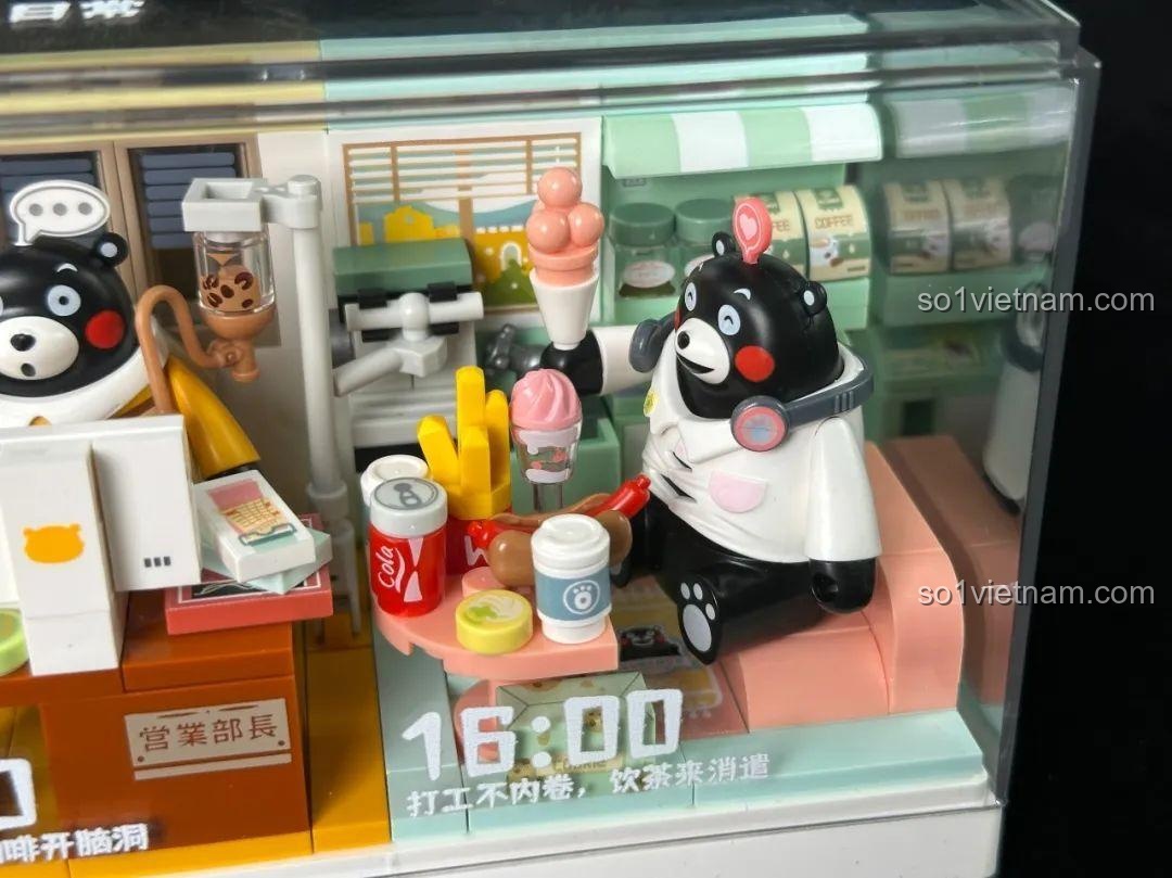 Mô hình inbrixx Kumamon 880039, hộp, sách hướng dẫn và các mảnh ghép còn lại.