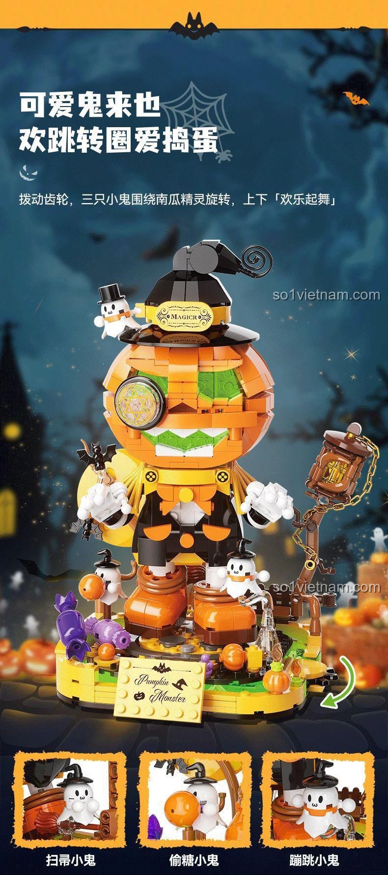 đồ chơi mô hình JAKI AK108, tiểu quỷ nhảy múa, xoay bánh răng, mô hình Halloween vui nhộn, cho bé 8 tuổi