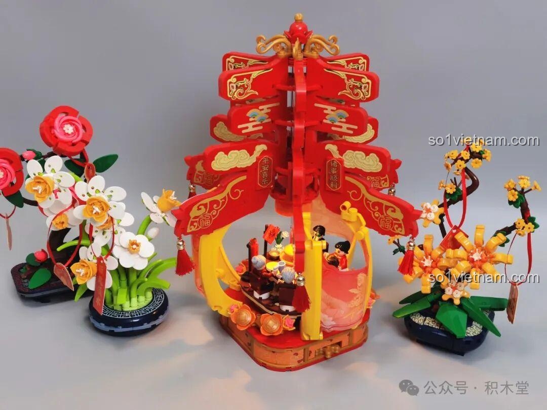 Trưng bày tất cả các bộ lắp ghép hoa Tết JAKI cùng nhau