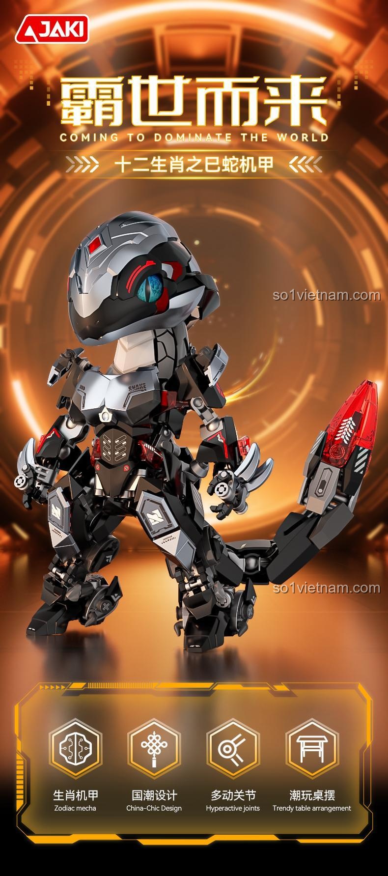 Chi tiết đuôi Rồng Thần Giáp Xà JAKi BK001, đồ chơi mô hình robot cho bé 8 tuổi