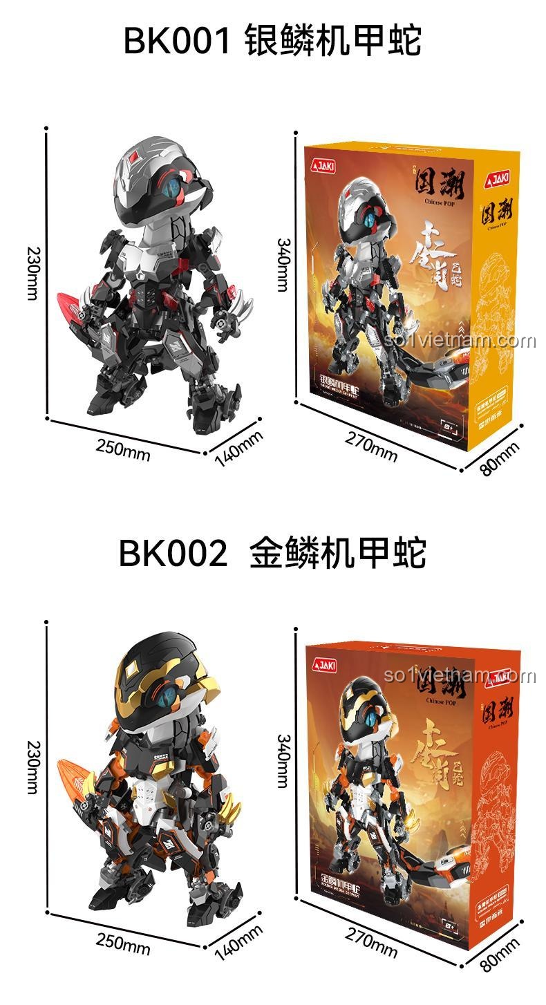 Chi tiết khớp gối hơn 90 độ của Rồng Thần Giáp Xà JAKi BK001, đồ chơi mô hình robot cho bé 8 tuổi