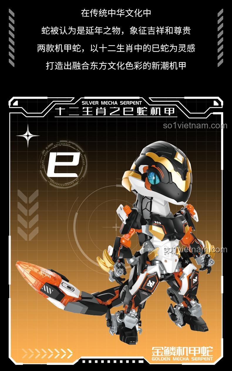 Chi tiết khớp gối Rồng Thần Giáp Xà JAKi BK001, đồ chơi lắp ráp cho bé 8 tuổi