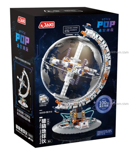 Hộp sản phẩm bộ lắp ghép Địa cầu Bình Minh JAKI CK003, đồ chơi giáo dục cho trẻ 8 tuổi, có bản đồ 100% thật, giá tiết kiệm.