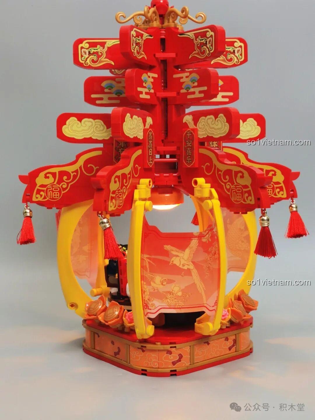 Chi tiết họa tiết chim trên màn cửa bộ Đèn Lồng Như Ý Xuân Đăng JAKI