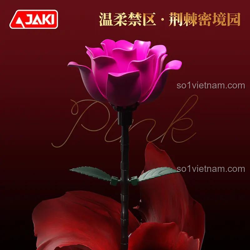 Bộ lắp ghép hoa hồng hồng JAKI DK010 Tình Yêu Vĩnh Cửu, đồ chơi giáo dục cho bé gái 8 tuổi, quà tặng ý nghĩa