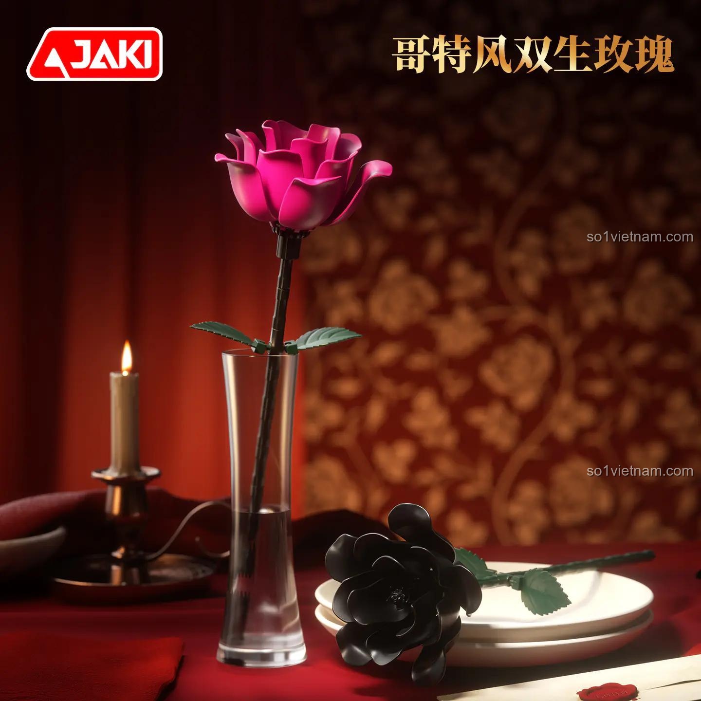 Chi tiết bộ lắp ghép hoa hồng JAKI DK010 Tình Yêu Vĩnh Cửu, đồ chơi phát triển trí tuệ cho bé gái 8 tuổi, quà tặng ý nghĩa