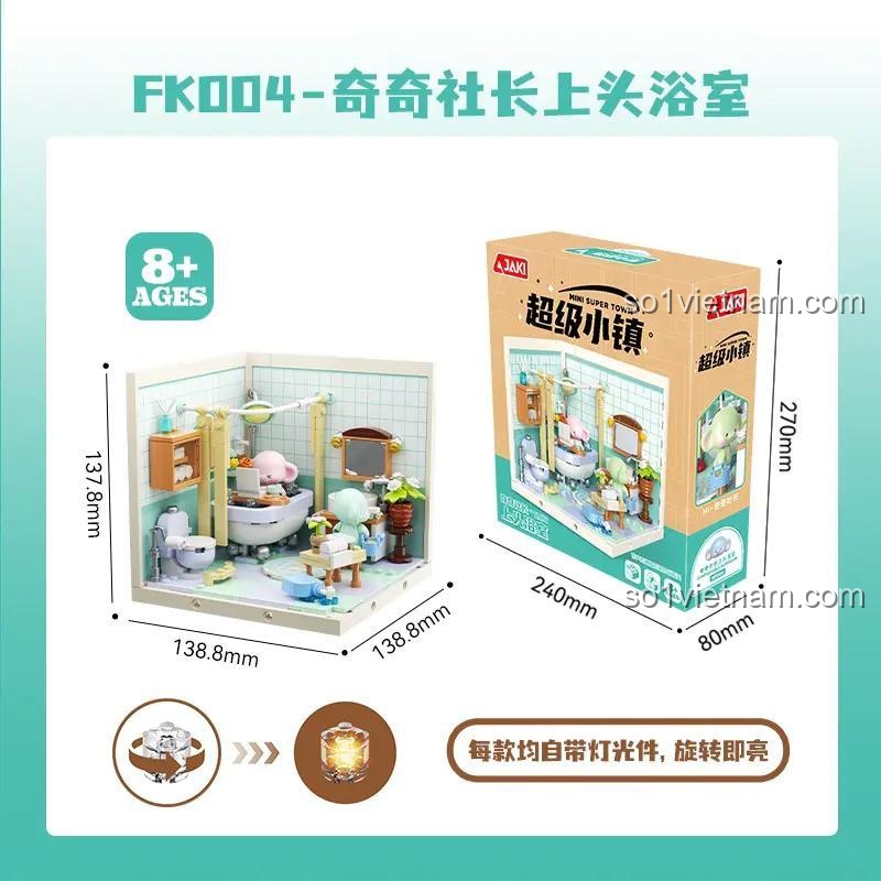 Kích thước hộp và mô hình đồ chơi JAKi FK004 Phòng tắm Tiện nghi