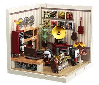 Mô hình Cửa hàng Đĩa Than FK007 JAKI, đồ chơi lắp ghép mini block, có đèn LED, xoay đĩa than, cho bé 8 tuổi