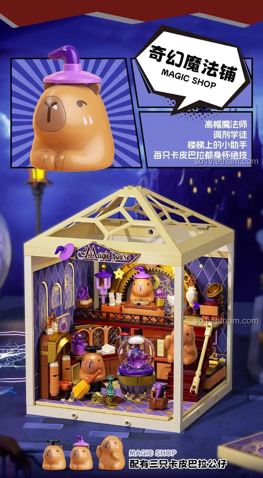 Bộ lắp ghép JAKI Tiệm phép thuật FK022, mô hình Capybara đáng yêu, kích thích sáng tạo cho bé gái 8 tuổi.