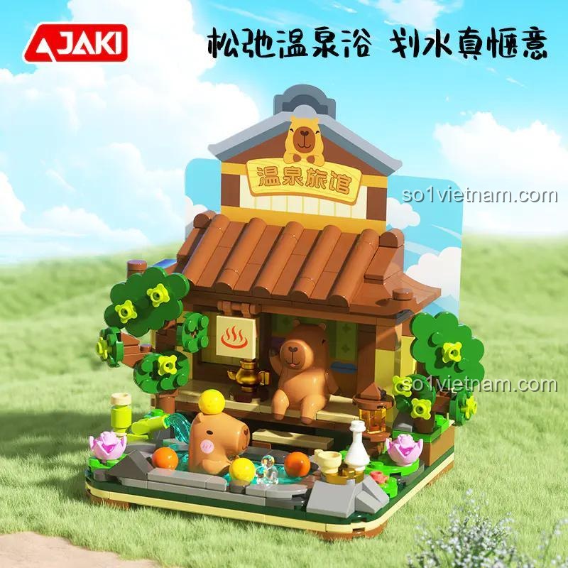 Mô hình JAKI GK001 Capybara Suối Nước Nóng thư giãn, bộ đồ chơi lắp ghép động vật dễ thương cho bé trai và bé gái 8 tuổi.
