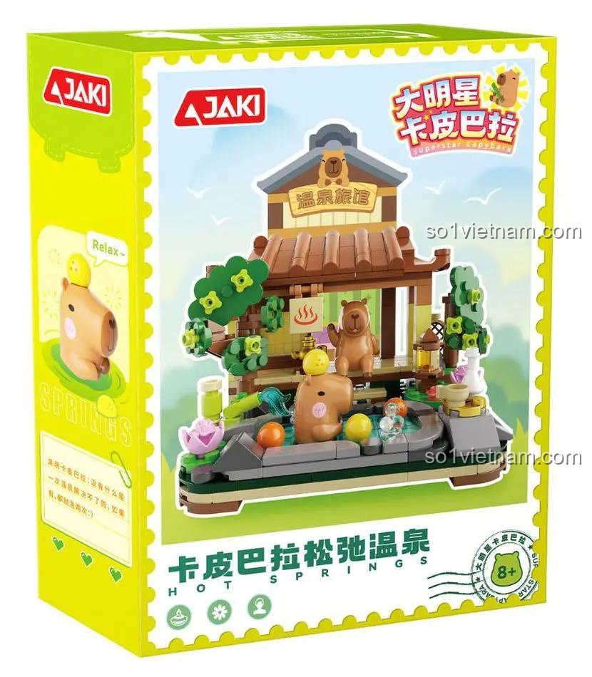Hộp bộ lắp ghép JAKI GK001 Capybara Suối Nước Nóng, mô hình động vật dễ thương cho bé 8 tuổi, giá tiết kiệm.