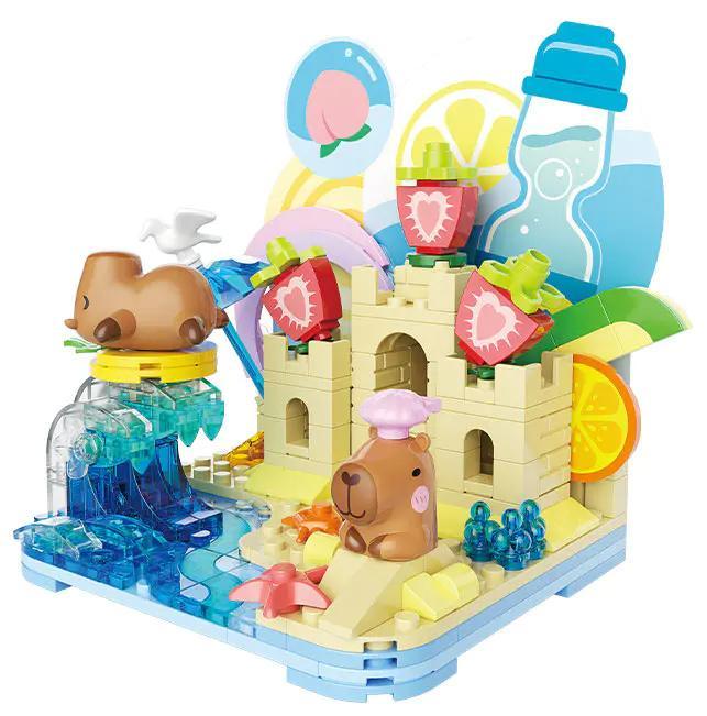 Hộp bộ lắp ghép Capybara đi biển JAKI GK002, đồ chơi lắp ghép Capybara nghỉ dưỡng cho bé 8 tuổi, chất lượng cao.