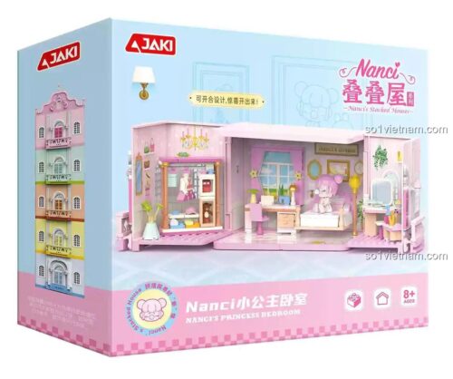 Hộp đựng bộ lắp ghép Nanci Tiểu Công Chúa Phòng Ngủ JAKI HK132, đồ chơi xếp hình cho bé gái 8 tuổi, màu hồng trắng, kích thước hộp 27x8x24cm