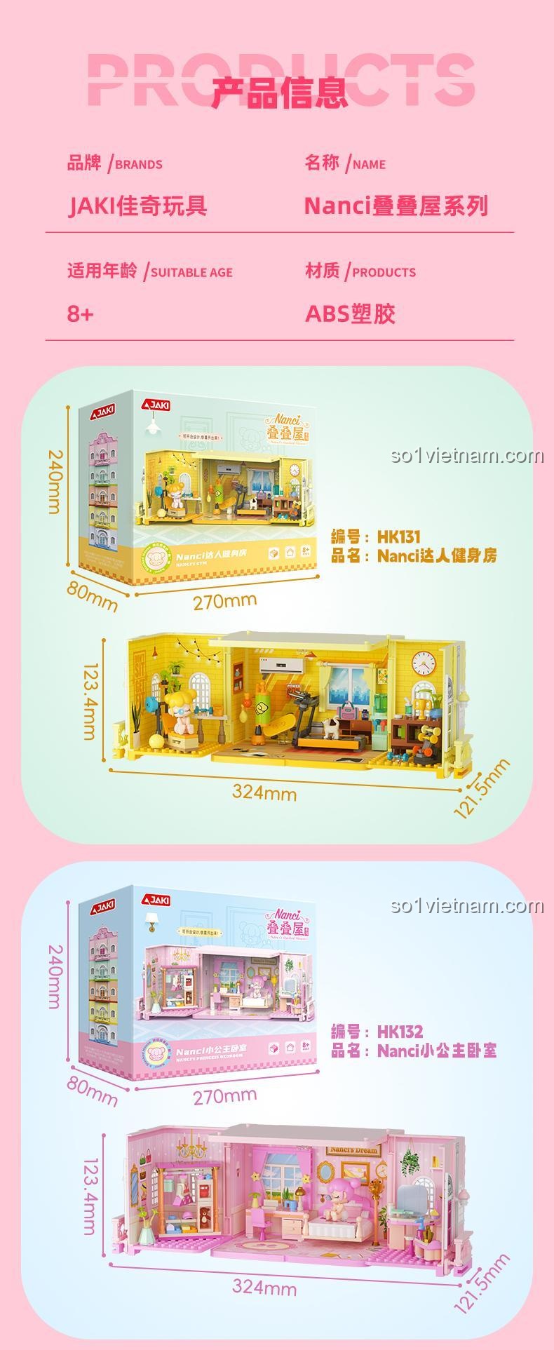 Mô hình nhà Nanci Ngôi Nhà Xếp Chồng theo phong cách Pháp, đồ chơi lắp ráp JAKI HK136
