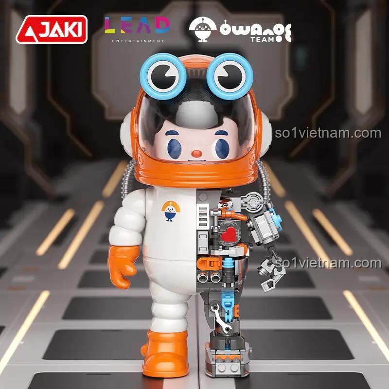 Mô hình phi hành gia Space Owangeboy NO.07 JAKI HK301 trên nền kỹ thuật, đồ chơi lắp ghép cho bé 8 tuổi, nhấn mạnh chi tiết cơ khí