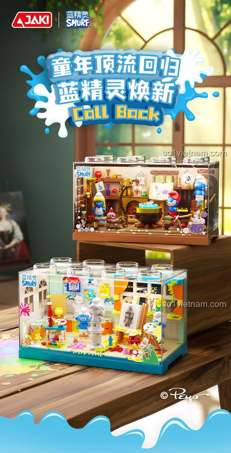 Cảnh trong mô hình Bộ Lắp Ghép Smurf - Xưởng Vẽ Kỳ Diệu JAKI HK320