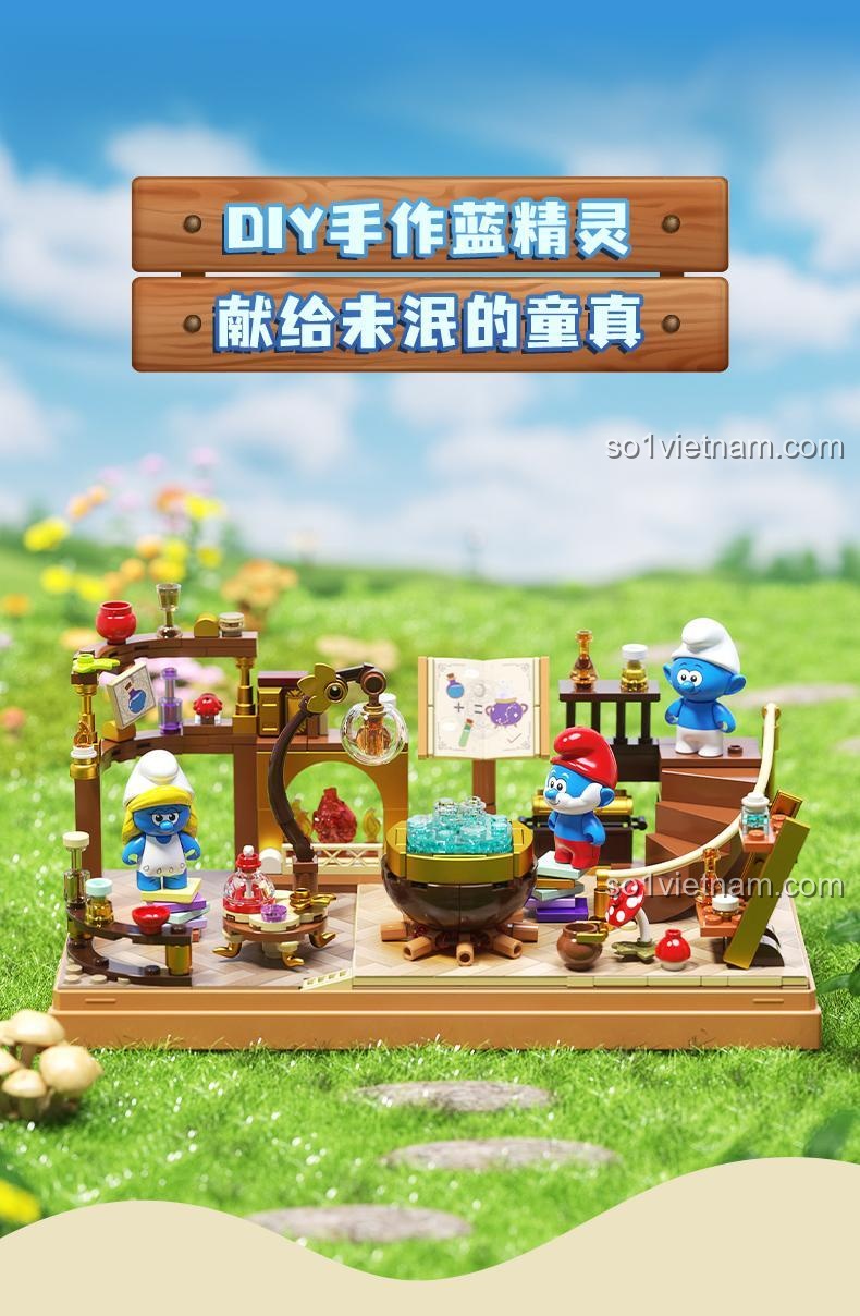 Cảnh trong mô hình Bộ Lắp Ghép Smurf - Xưởng Vẽ Kỳ Diệu JAKI HK320